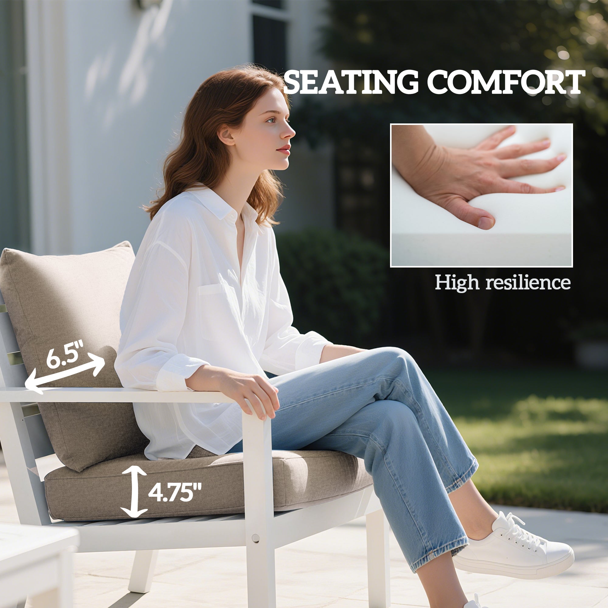 Patio Chair Cushions Set of 2 with Seat & Backrest, Fade Resistant Seat Replacement Cushion Set, Beige