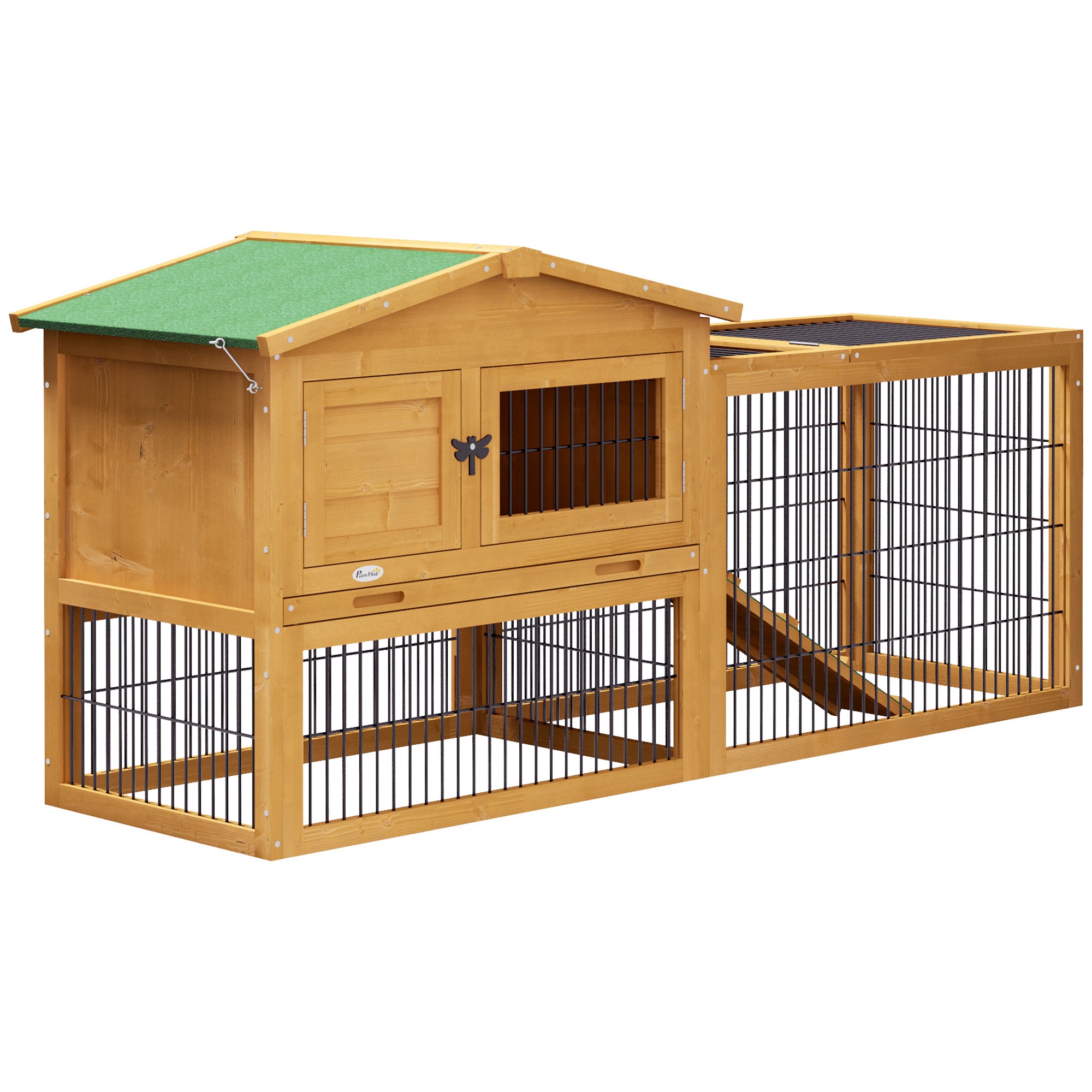 2 Level 59" Outdoor Rabbit Hutch with Openable Top, Yellow