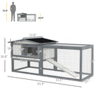 Large Rabbit Cage Outdoor 61"L Guinea Pig Hutch w/ Run Feeding Trough Removable Tray Ramp Asphalt Roof, White