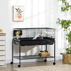 Two-Story Small Animal Cage Removable from Stand, Guinea Pig Cage with Shelf & Wheels, Pet Habitat for Hedgehog, Chinchilla, Ferret, 39" x 20.5" x 36.5", Black