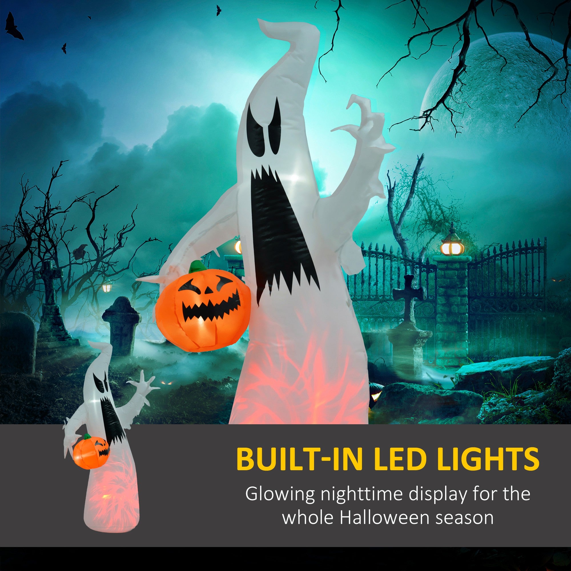 5.9' Halloween LED Yard Decor Ghost with Pumpkin, Blow Up Inflatable Outdoor Decoration, Waterproof
