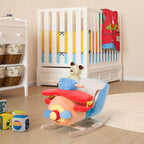 Kids Rocking Horse, Wooden Plush Ride-on Plane Chair Toy with Lullby Song and Seat Belt for 18 Month +