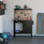 Multipurpose Workbench, Workshop Tool Table with Slide Drawer, Peg Board, Storage Cabinet with Keys