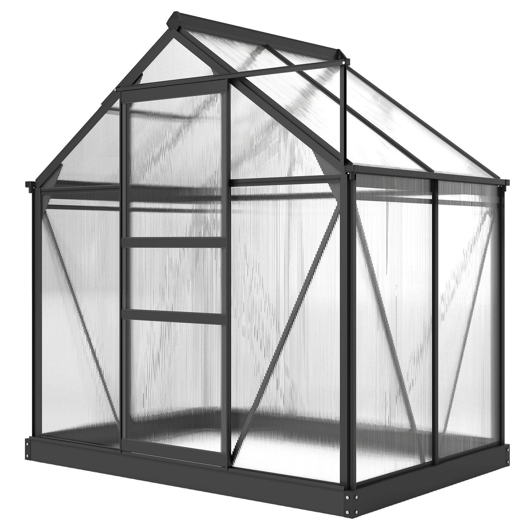 Polycarbonate Greenhouse, Heavy Duty Outdoor Aluminum Walk-in Green House Kit Vent Door, 6.2'x4.3'x6.6' Gray