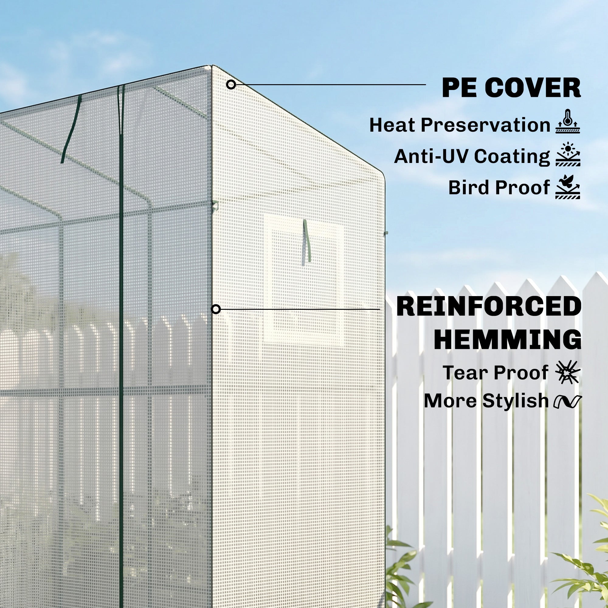 Walk-in Portable Greenhouse Small Greenhouse for Outdoors with UV-resistant PE Cover, 6.6' x 2.5' x 5.6' White