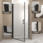 28" Pivot Shower Door with Safety Film and Raised Water-Blocking Strip, Tempered Glass with Stainless Steel Handle, 28" L x 0.5" W x 72" H, Matte Black