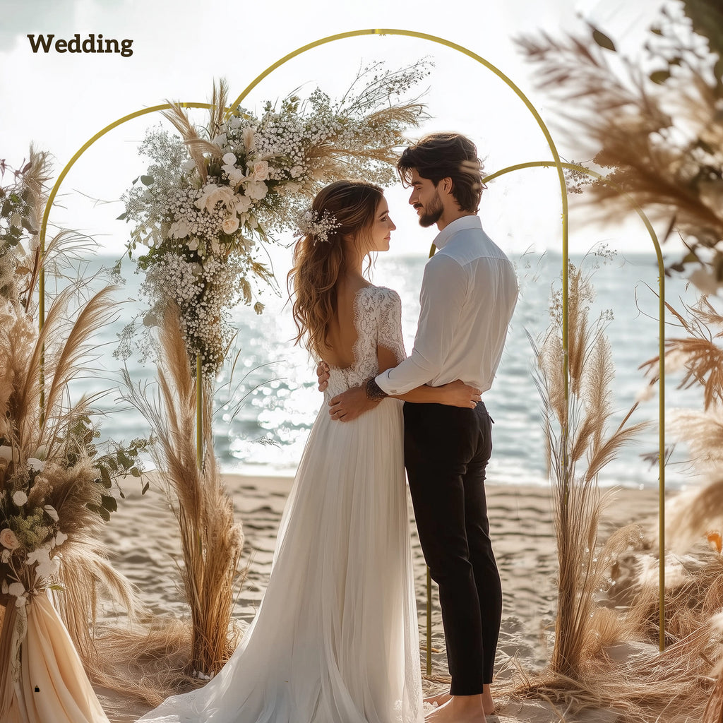 Metal Arch Backdrop Stand Set of 3, 7/6.5/6 ft Wedding Arch Frame, Balloon Backdrop Arch Stand Set for Birthday Party, Bridal Shower, Graduation, Ceremony, Banquet Decorations, Gold