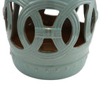 14" x 17" Ceramic Garden Stool with Double-Coin Knotted Ring Design & Strong Glazed Material, Decorative End Table, Home Collection, Antique Blue