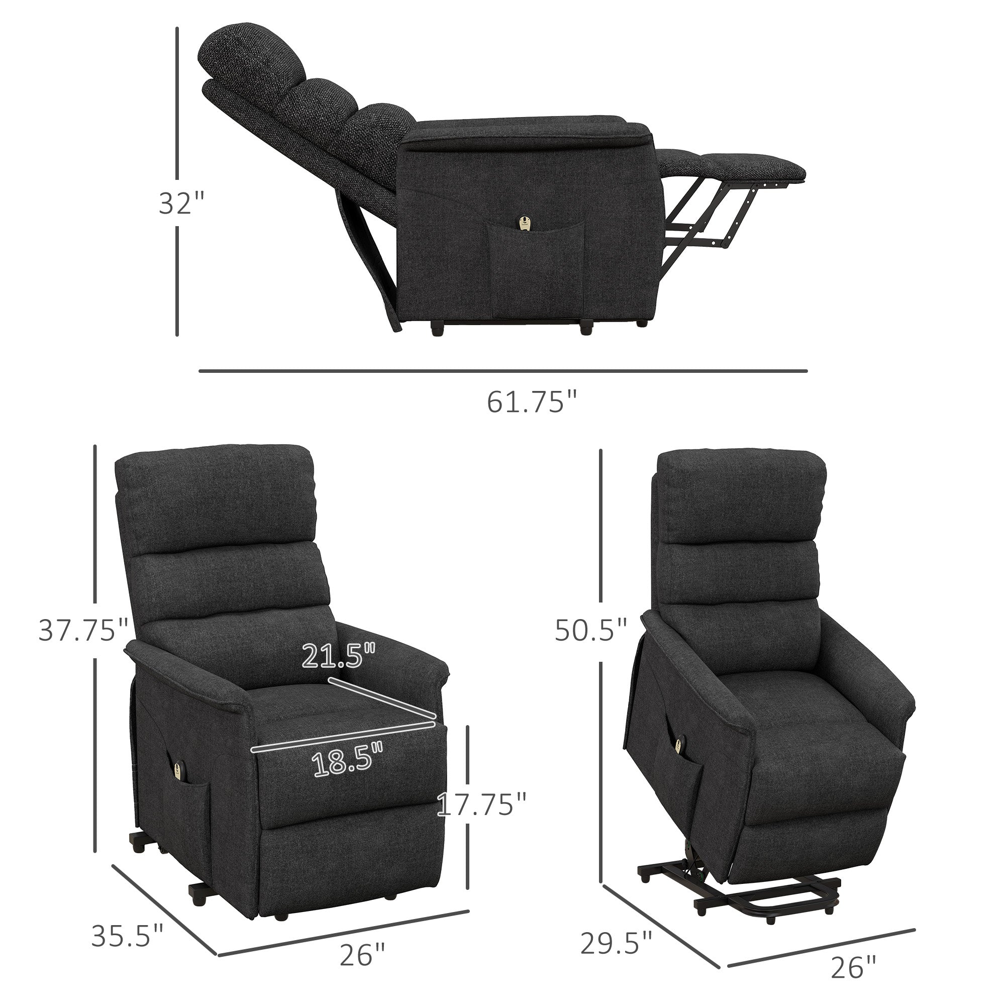 Power Lift Chair for Seniors, Electric Lift Recliner Chair with Remote Control, Side Pockets for Living Room, Black