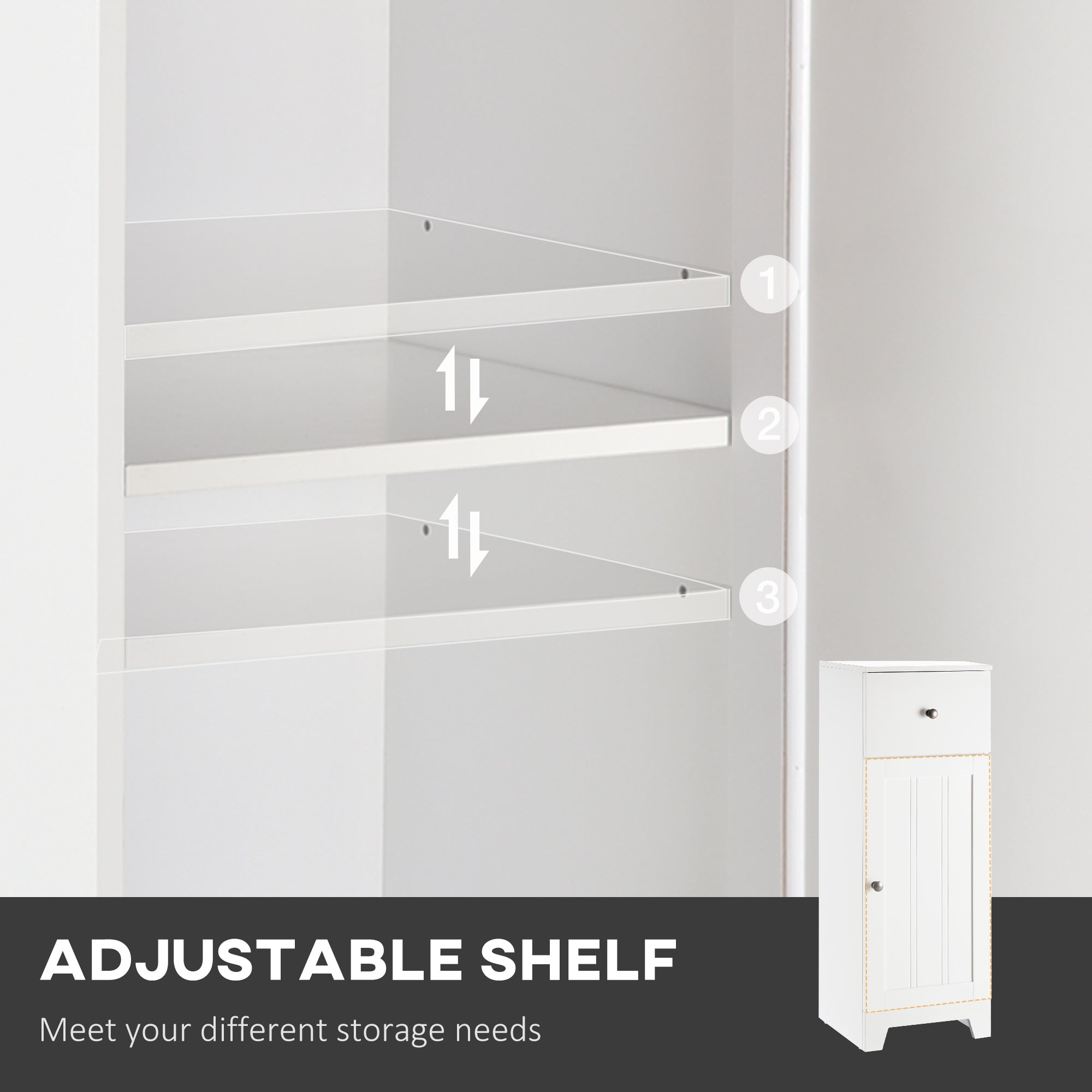 Short Bathroom Storage Cabinet, Cabinet Organizer with 1 Drawer and Adjustable Shelf for Living Room, White
