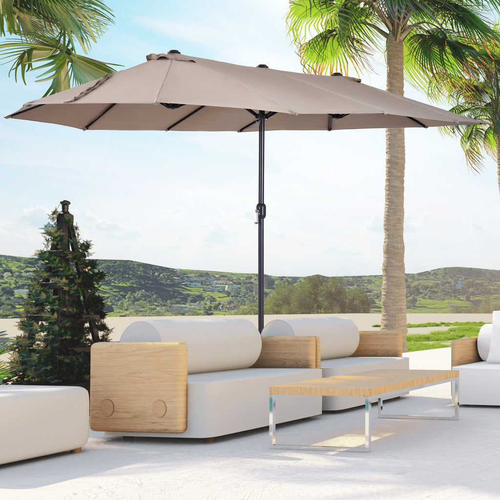 Patio Umbrella 15ft Double-Sided Outdoor Market Extra Large Umbrella with Crank Handle for Deck, Lawn, Backyard and Pool, Tan