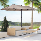 Patio Umbrella 15ft Double-Sided Outdoor Market Extra Large Umbrella with Crank Handle for Deck, Lawn, Backyard and Pool, Tan
