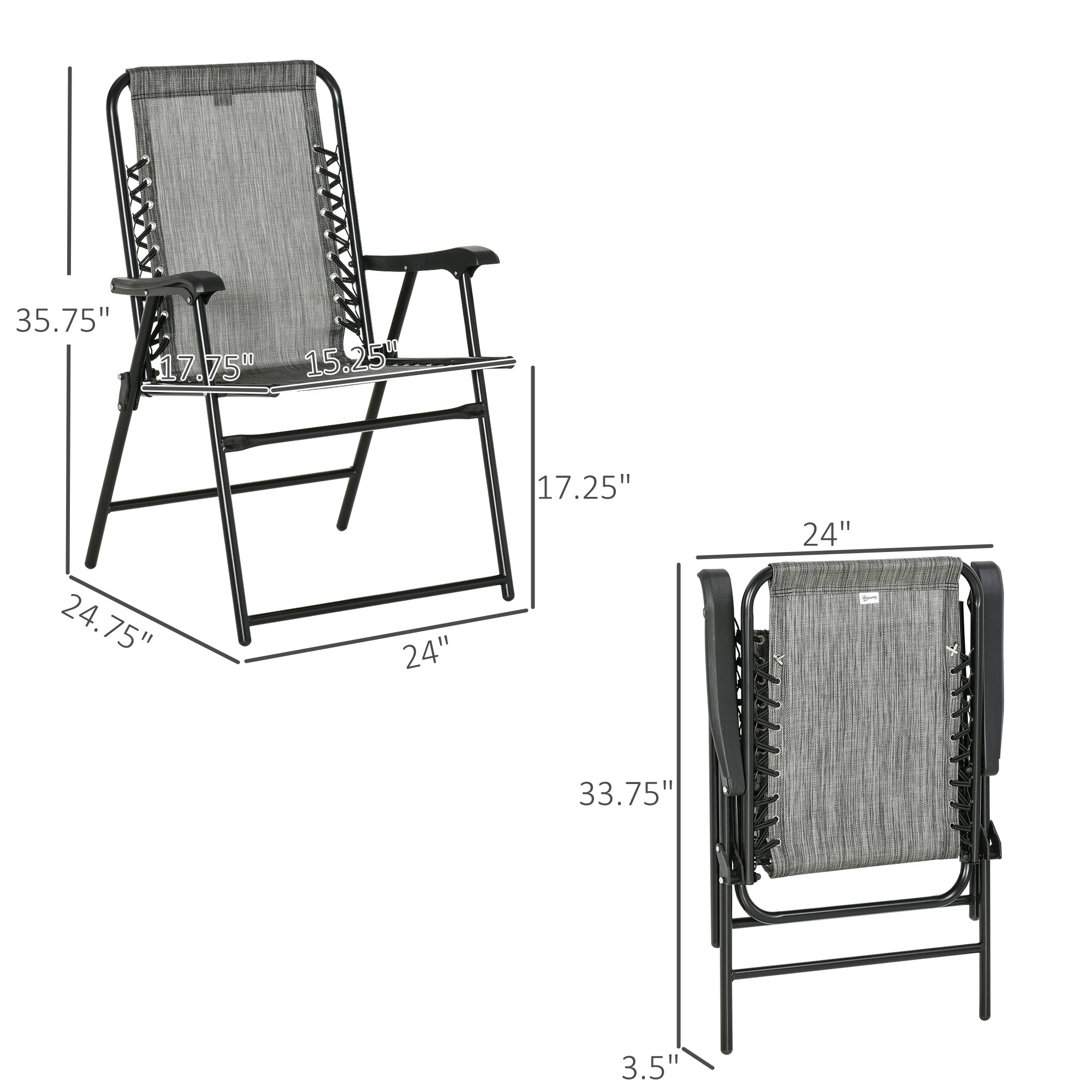 2 Pieces Outdoor Folding Chair Set, Portable Capimg Chairs with Armrest for Patio, Pool, Beach, Gray