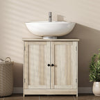 Bathroom Vanity Cabinet, Under Sink Bathroom Cabinet with 2 Doors and Adjustable Shelf, Weathered Gray Oak