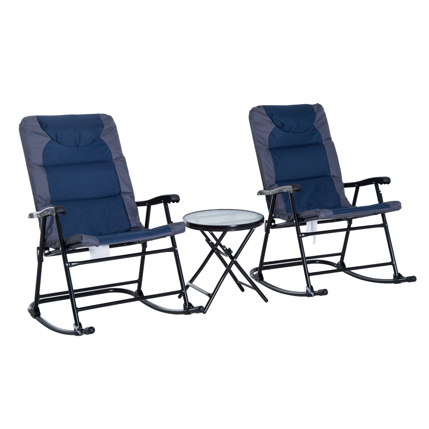 3 Piece Outdoor Folding Rocking Chair and Table Set - Blue and Gray
