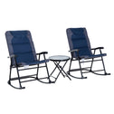 3 Piece Outdoor Folding Rocking Chair and Table Set - Blue and Gray