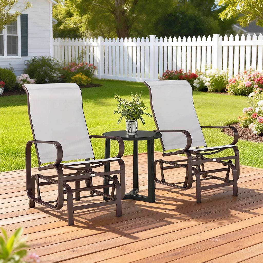 Gliding Lounger Chair Set of 2, Single Rockers with Lightweight Metal & Mesh Construction, Beige