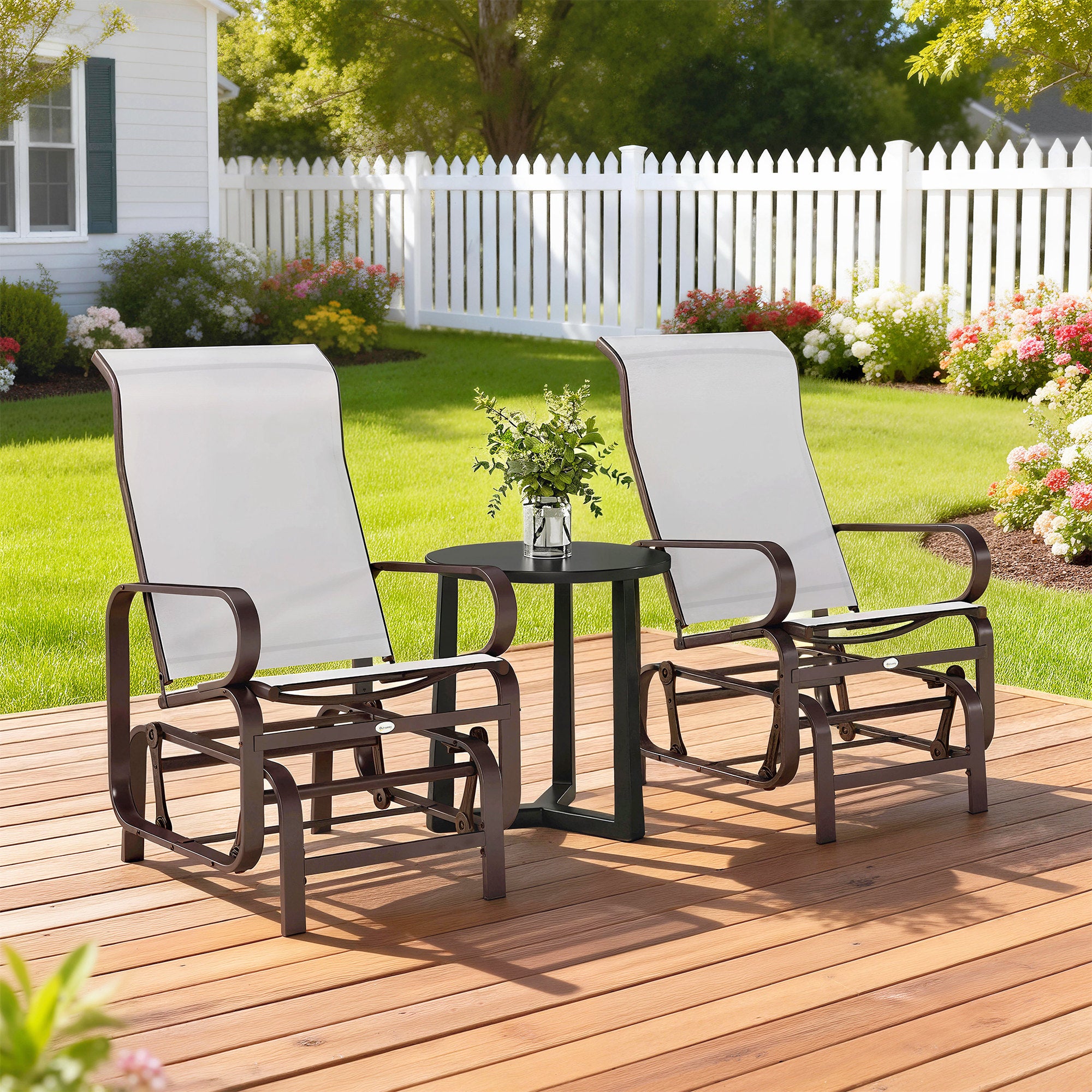 Gliding Lounger Chair Set of 2, Single Rockers with Lightweight Metal & Mesh Construction, Beige