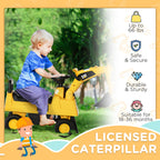 Kids Excavator Ride on Toy CAT Licensed with Manual Shovel, Horn, Hidden Storage for 18-36 Months, Yellow