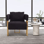 2-Set Living Room Teddy Fleece Upholstered Side Chair with Gold Metal Legs, Modern Decorative Chair, 26" L x 24.5" W x 27" H, Black+Gold