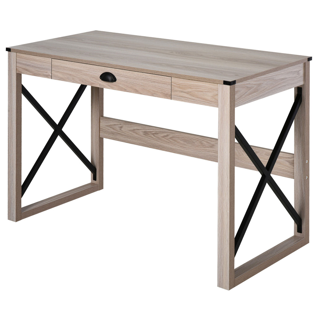 44 inch Home Office Computer Desk, Rustic Writing Desk, Farmhouse Workstation with Storage Drawer, X-Frame
