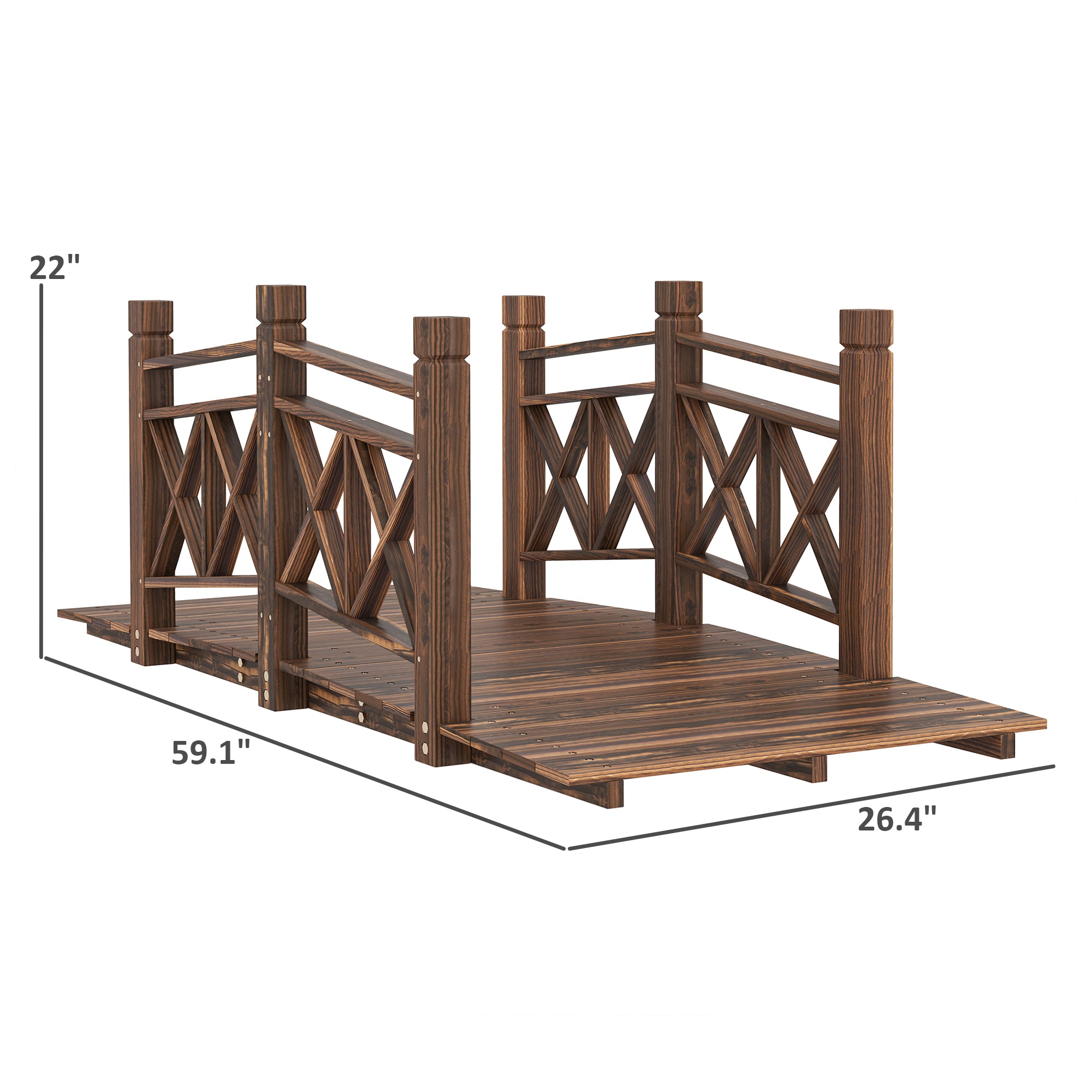 5 ft. Wooden Garden Bridge Footbridge for Backyard Ponds, Creeks, Streams, Carbonized
