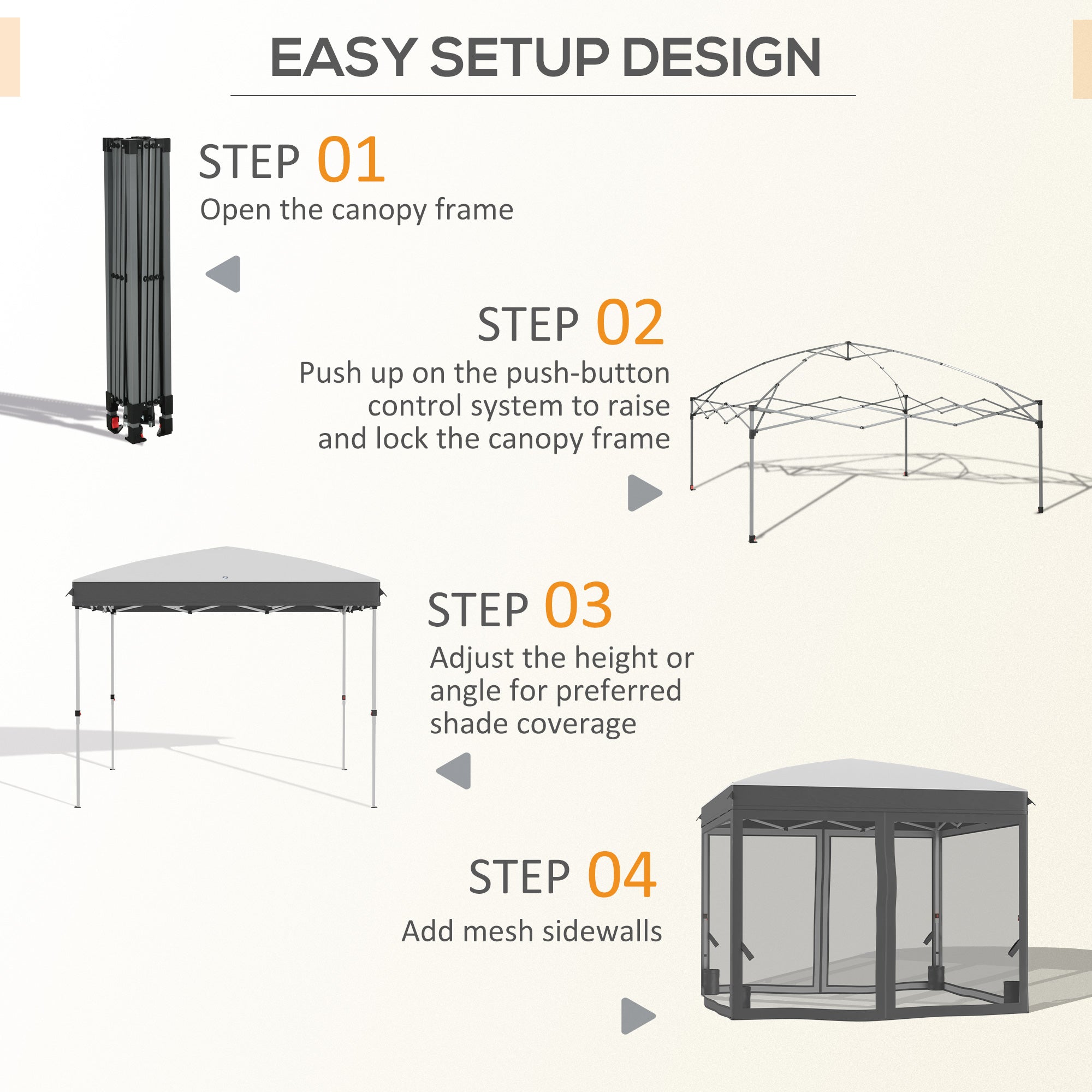 10' x 10' Pop Up Canopy Tent with Netting, Instant Sun Shelter, Tents for Parties, Height Adjustable, with Wheeled Carry Bag and 4 Sand Bags for Outdoor, Garden, Patio, Gray
