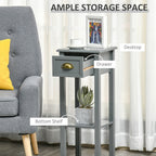 2-Tier Tall Side Table, Nightstand End Table w/ Drawer & Bottom Shelf for Living Room, Bedroom, Gray