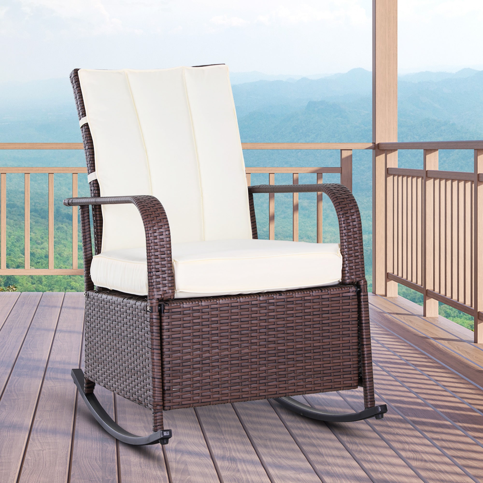 PE Rattan Rocking Recliner with Footrest, Beige