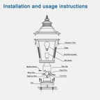 Outdoor Post Lantern Light with Pathway Lighting, Vintage Metal, Clear Glass Pillar Lamp for Garden, Gate, Driveway, 11" L x 11" W x 21" H, Black