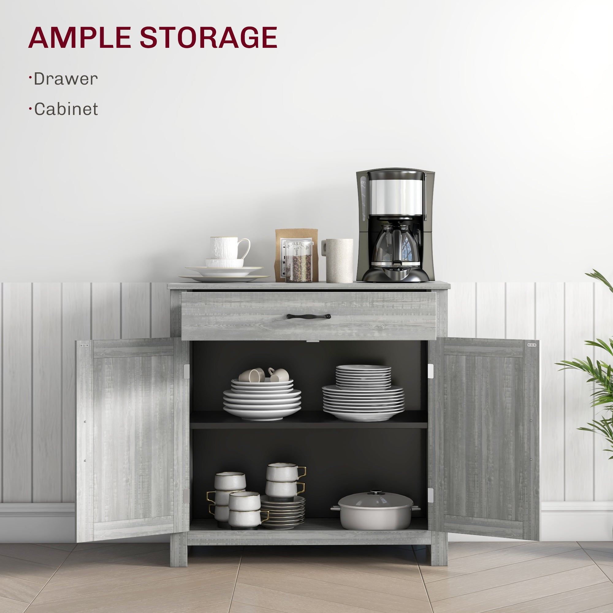 Farmhouse Sideboard Cabinet with Barn Doors Kitchen Buffet Cabinet with Drawer and Adjustable Shelf Stone Gray
