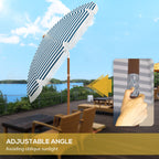 7 x 7 ft Outdoor Umbrella with Tilt, Vent, Patio Market Table Umbrella Parasol with Fringed Ruffles and Flounce, Blue