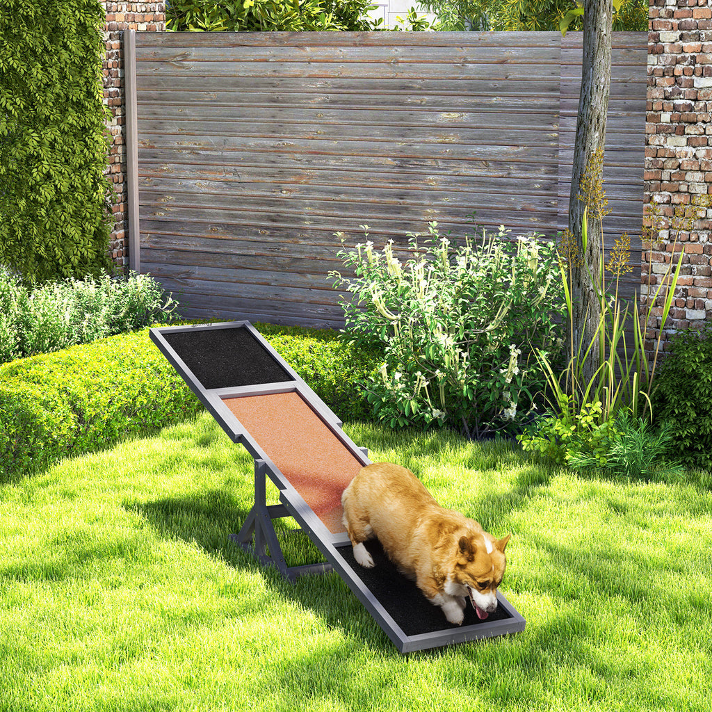 Wooden Dog Agility Seesaw for Training and Exercise, Weather Resistant, 83" L x 16" W x 14" H, Gray