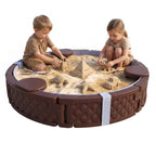 47" Round Kids Sandbox with Cover, 3 Seats, Waterproof Bottom Liner, for Backyard, Lawn, Garden, Beach, Patio, Brown