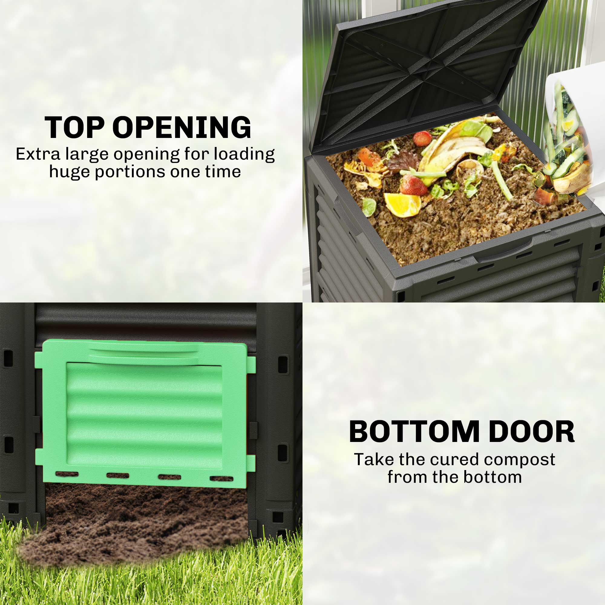 Garden Compost Bin 80 Gallon Outdoor Large Capacity Composter Fast Create Fertile Soil Aerating Box, Green