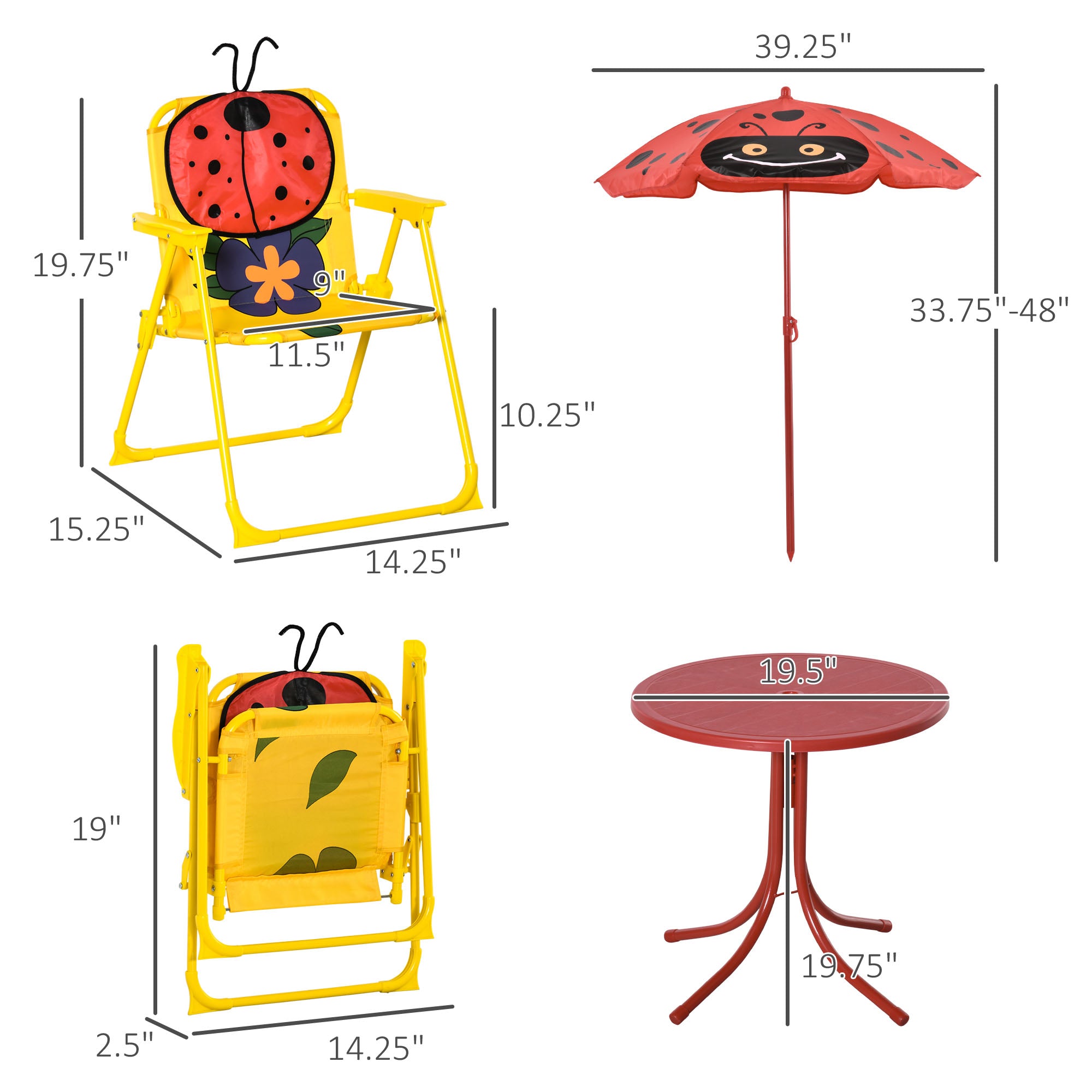 Kids Table and Chair Set, Outdoor Folding Garden Furniture, Picnic Table for Patio Backyard, with Removable & Height Adjustable Sun Umbrella, Red