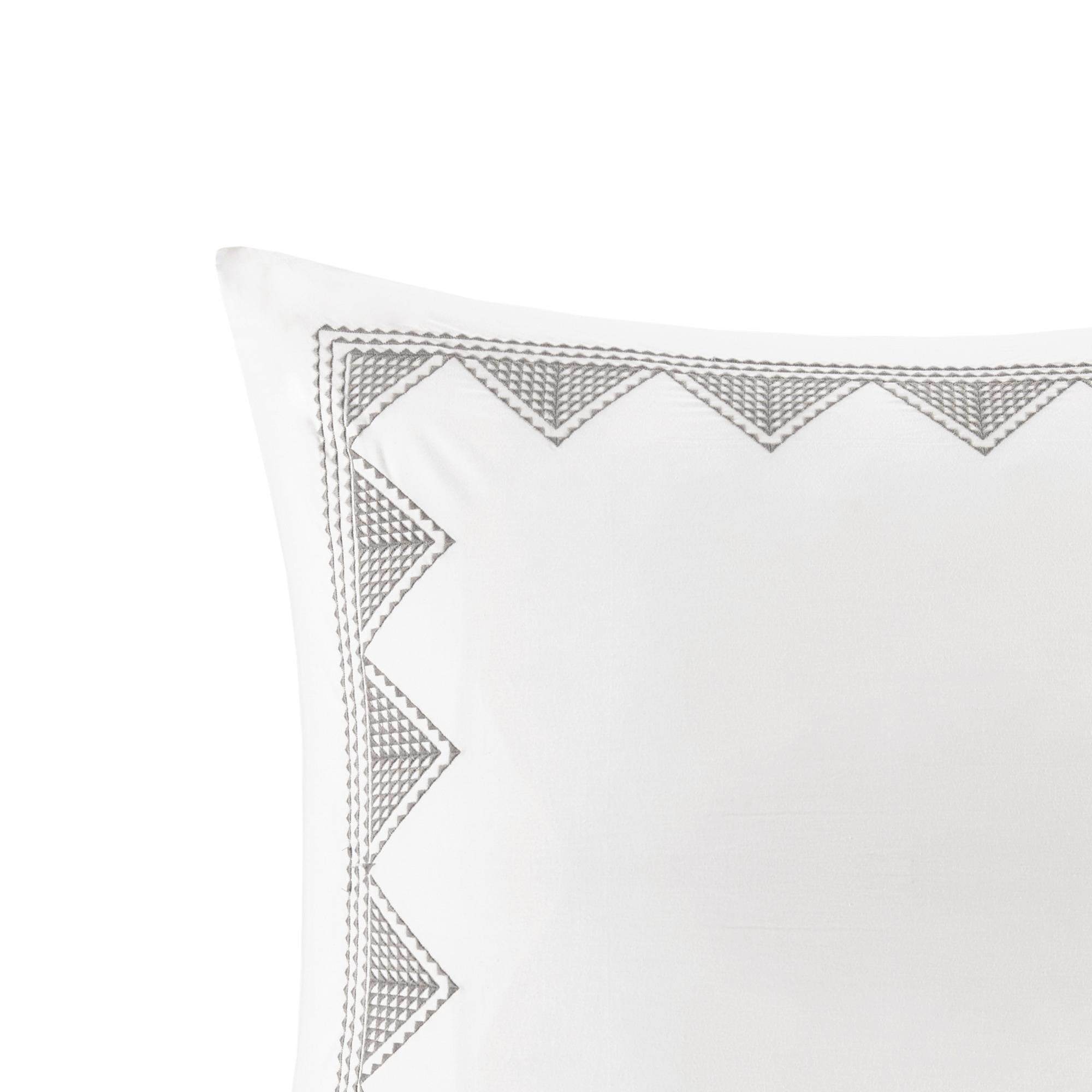 Cotton Embroidered Euro Sham with Antimicrobial Treatment, Hidden Zipper, Pillow Cover with Geometric Design, 26" L x 26" W x 0.13" H, White