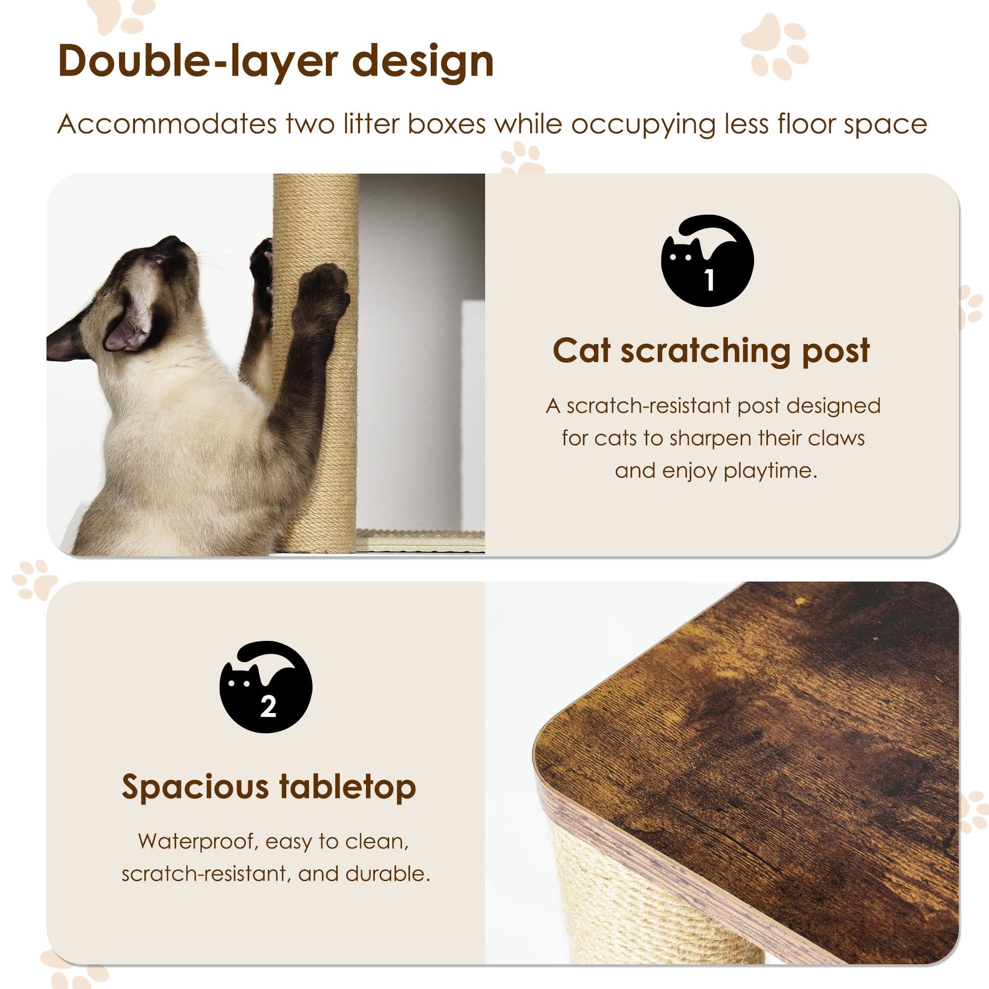 Double Cat Litter Box Enclosure with Shelves and Particle Board, Cat Cabinet Fits Most Litter Boxes, 31.5" L x 20" W x 34.5" H, White+Vintage
