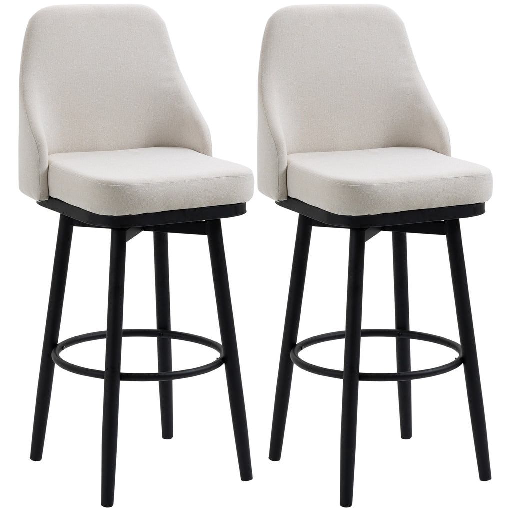 Bar Height Bar Stools Set of 2, Modern 360° Swivel Kitchen Chairs with Steel Legs and Footrest, 29.5 Inch Seat Height Upholstered Barstools for Kitchen Island, Cream White