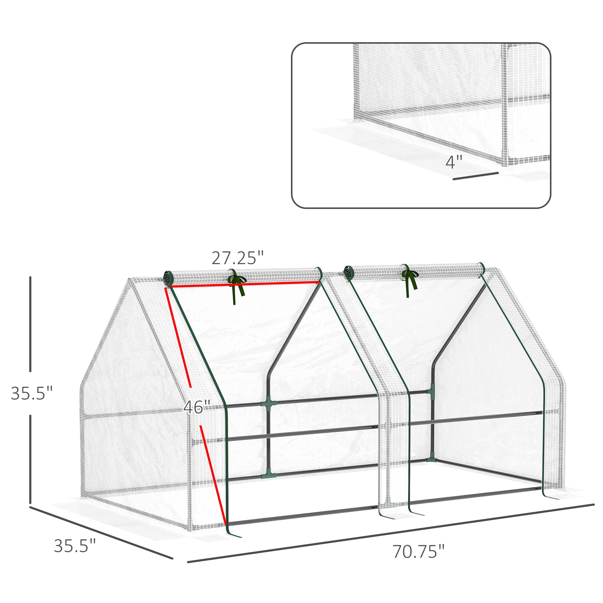Portable Mini Greenhouse, Outdoor Garden with Large Zipper Doors and Water/UV PE Cover, 5.9' x 3' x 3', White