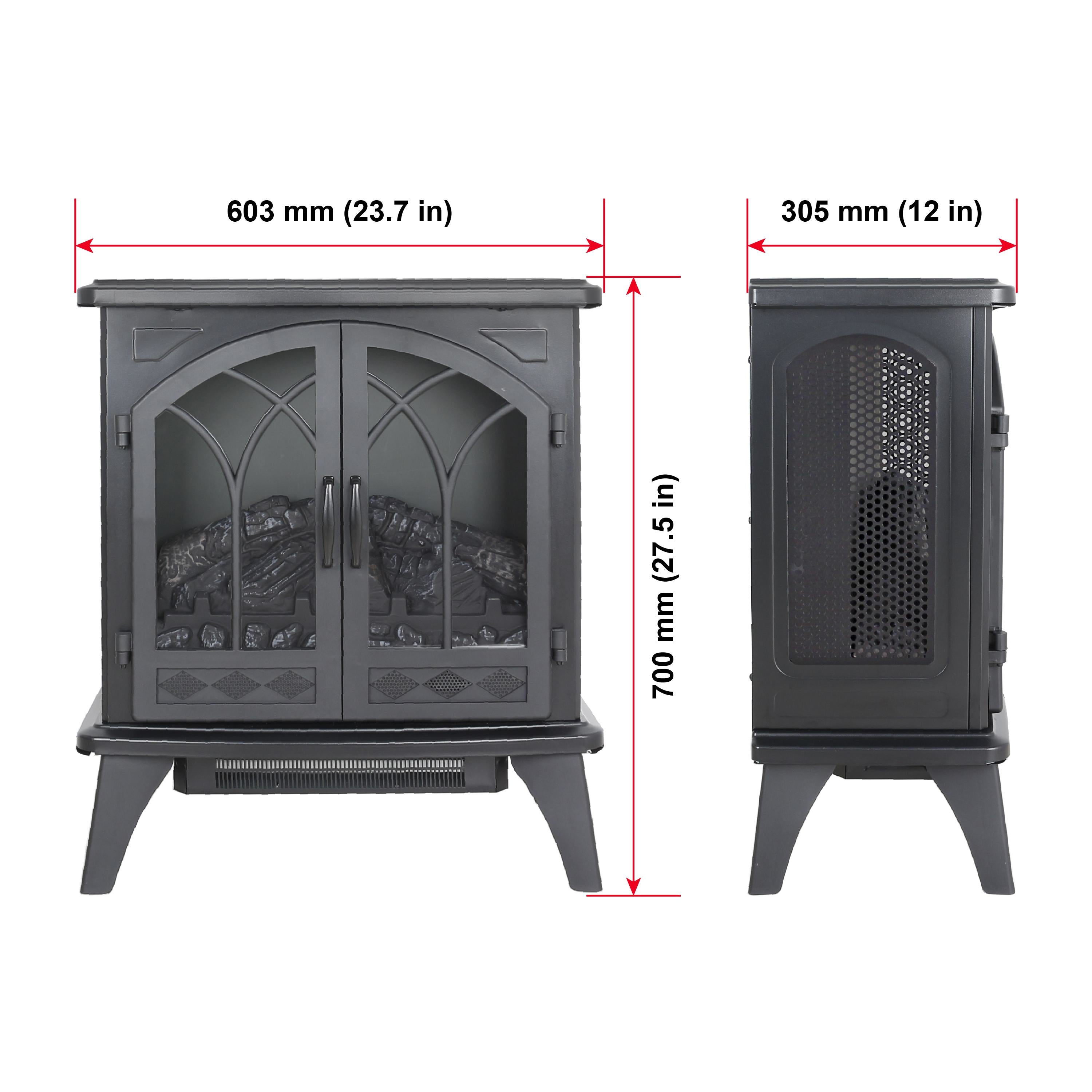 24" 3D Flame Electric Infrared Quartz Fireplace Stove with Adjustable Thermostat, and Remote Control, Heats Up to 400 Sq. Ft., Antique Black