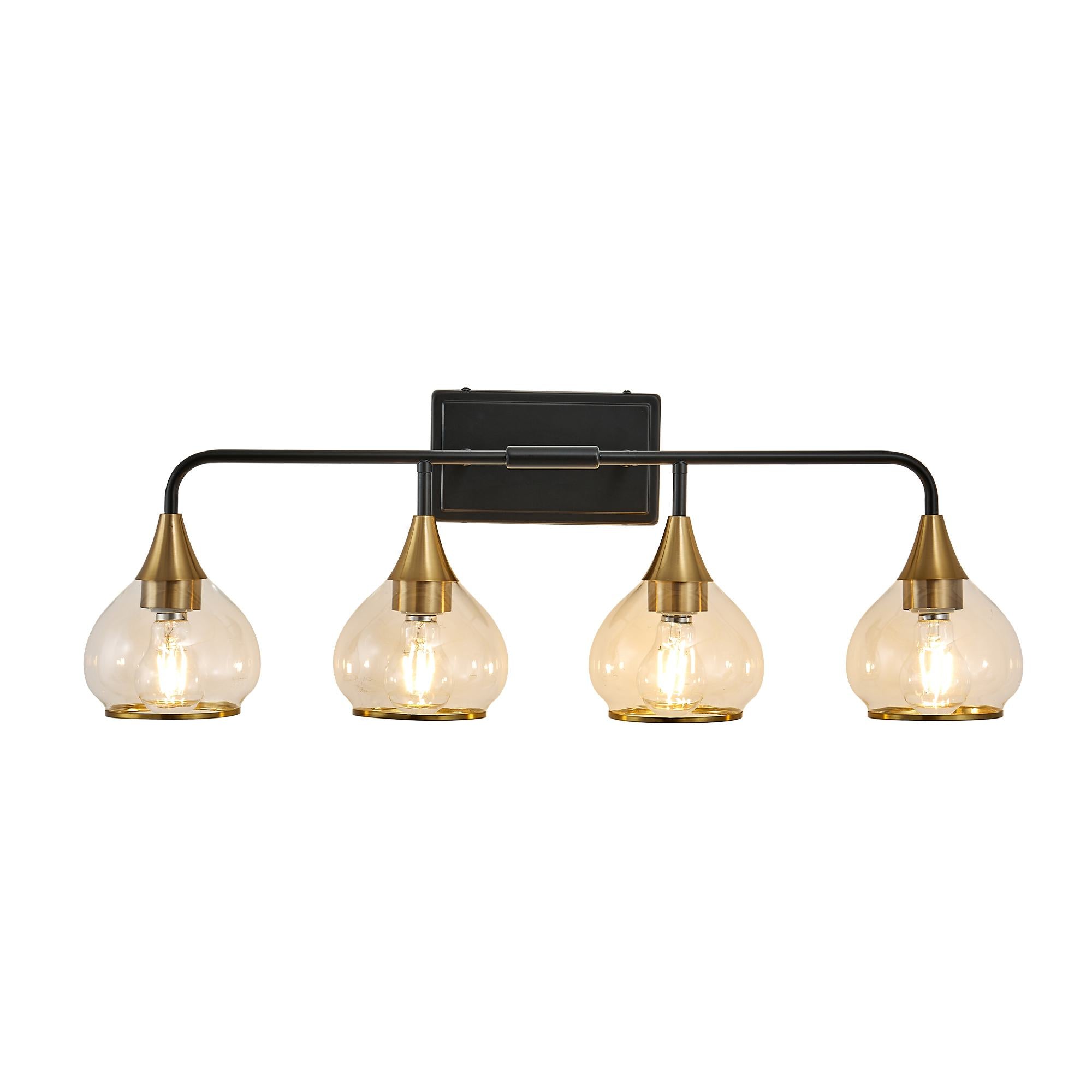 31" Modern 4-Light Vanity Wall Sconce with Clear Glass Shades, Industrial Wall Mounted Lamp for Living Spaces, 31" L x 8" W x 11" H, Black+Gold