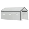 20' x 10' x 9' Walk-in Greenhouse, Outdoor Garden Warm Hot House with 6 Roll-up Windows, 2 Zippered Doors and Weather Cover, White