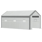 20' x 10' x 9' Walk-in Greenhouse, Outdoor Garden Warm Hot House with 6 Roll-up Windows, 2 Zippered Doors and Weather Cover, White