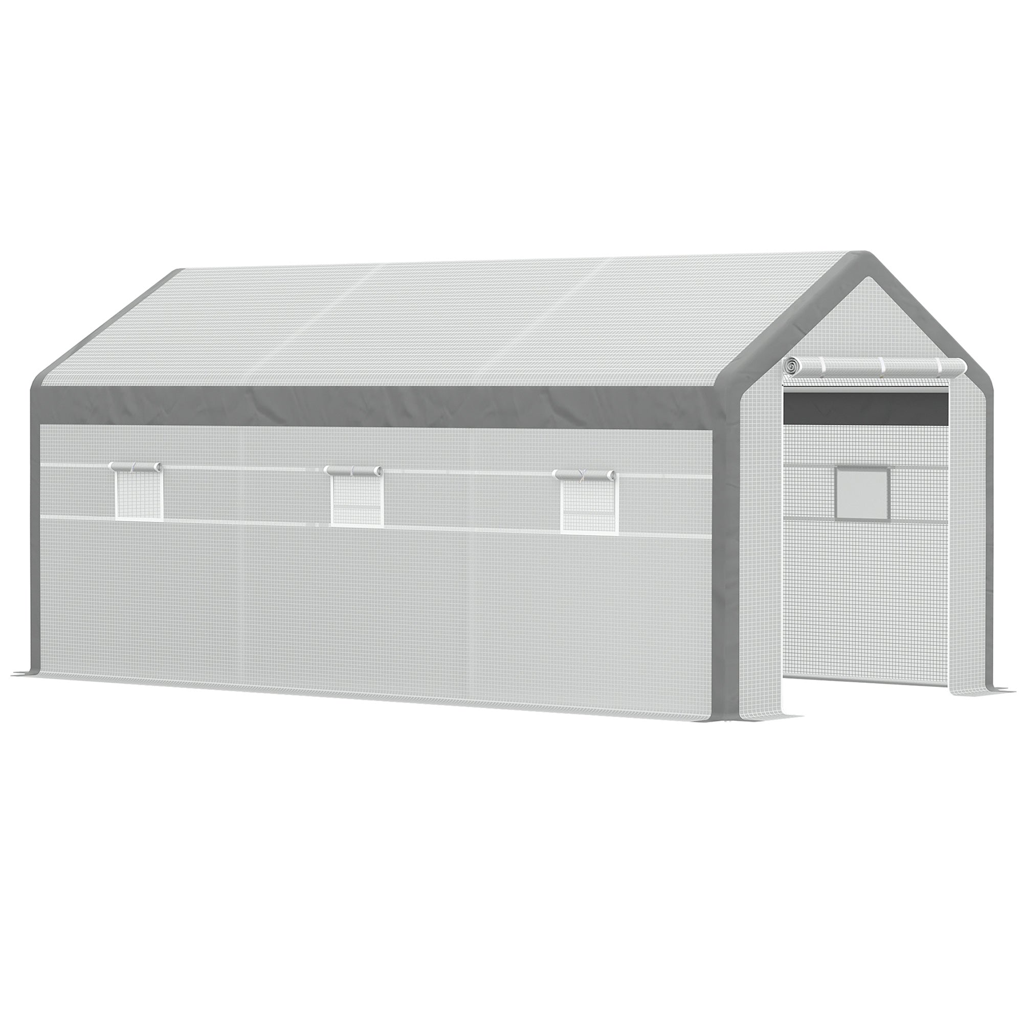 20' x 10' x 9' Walk-in Greenhouse, Outdoor Garden Warm Hot House with 6 Roll-up Windows, 2 Zippered Doors and Weather Cover, White