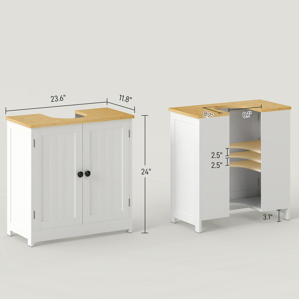 Bathroom Vanities Under Sink Storage Cabinet Cupboard with 2 Doors, 23.5" x 11.75" x 24", White