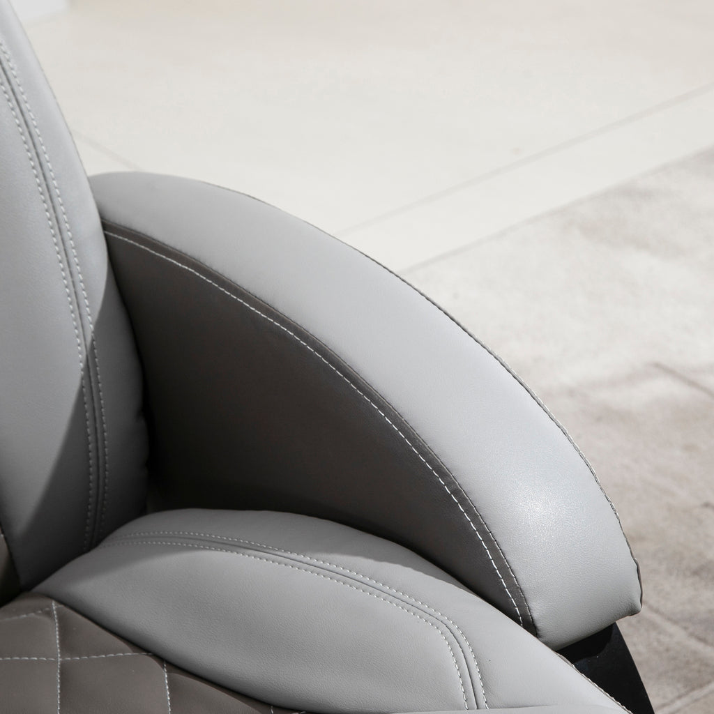 Faux Leather Manual Recliner, Adjustable Swivel Lounge Chair, Armchair with Footrest and Round Base for Living Room, Gray