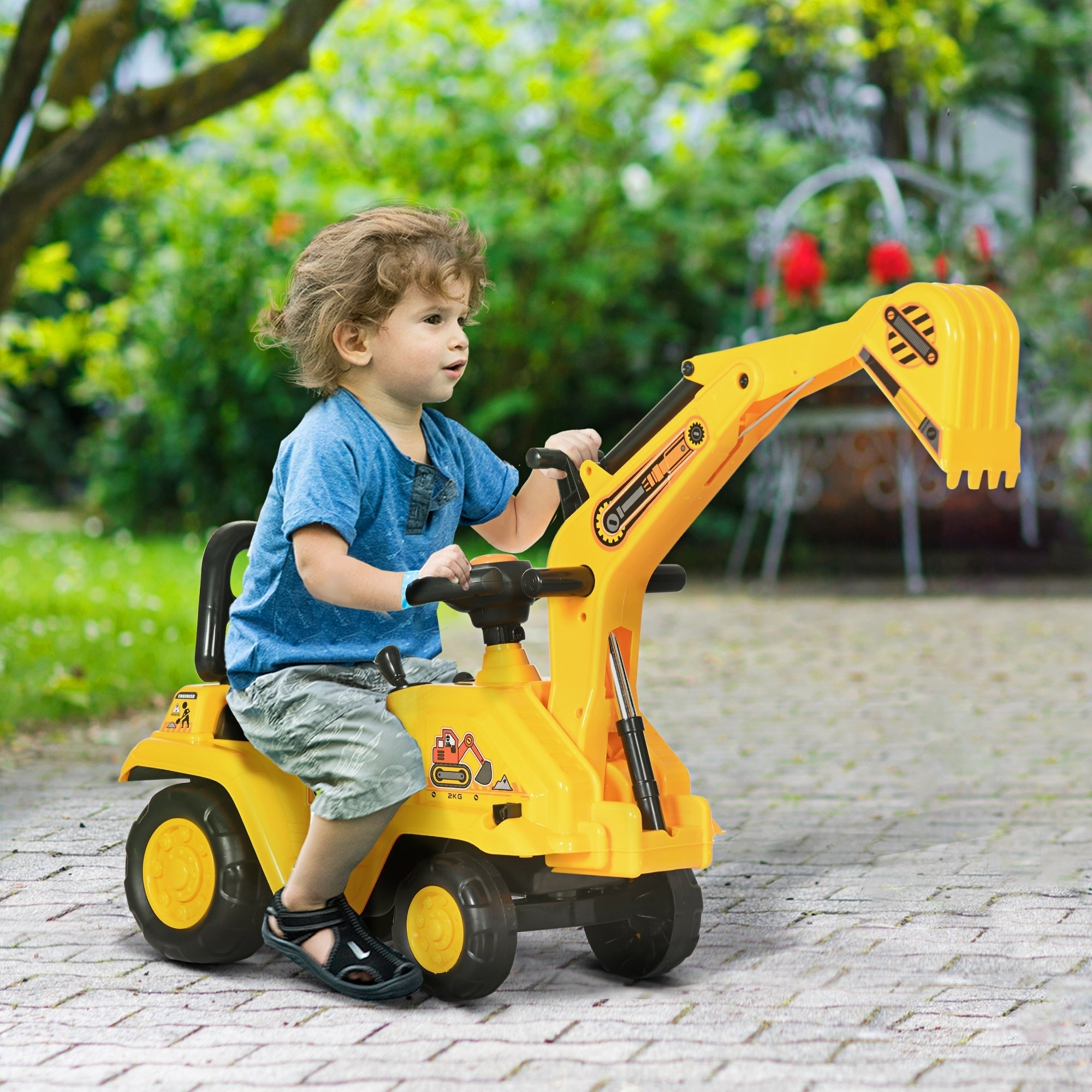 2 in 1 Ride On Toy Digger Digger Tractor Pulling Cart Pretend Play Construction Truck