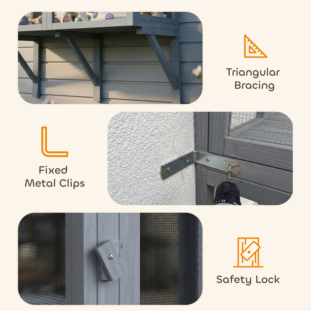 Catio Outdoor Cat Enclosure Outdoor Window Box Cat House with Waterproof Roof 39.4"L Gray