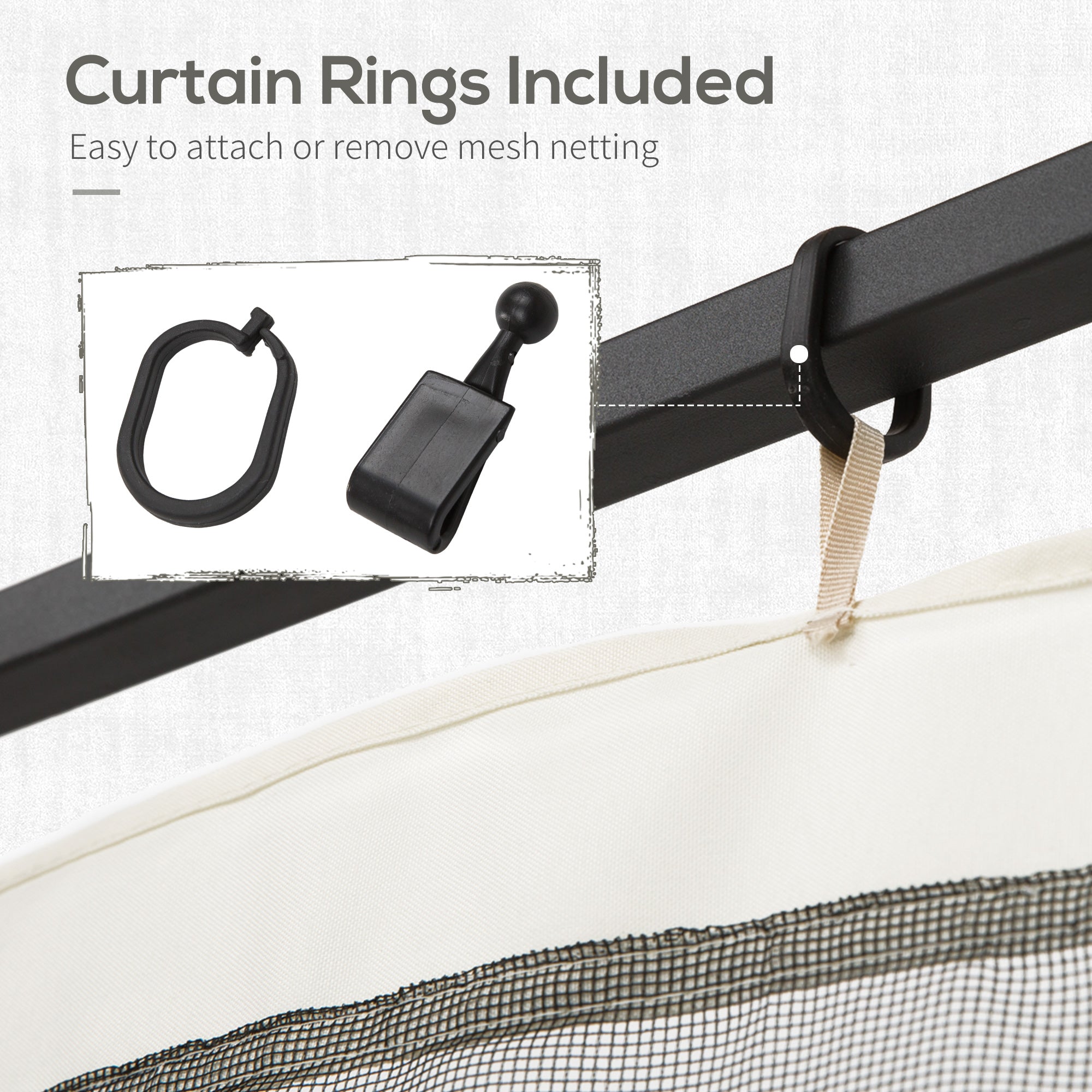 13x13 Gazebo Netting Mosquito Netting Screen with Zippers, Black Rings, High-Quality Polyester, Washable, Black